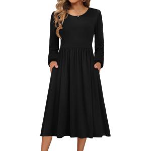 imageZeagoo Long Sleeve Dresses for Women 2025 Fall Winter Casual Flowy ALine Boho Midi Party Long Dress with PocketsBlack