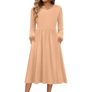 imageZeagoo Long Sleeve Dresses for Women 2025 Fall Winter Casual Flowy ALine Boho Midi Party Long Dress with PocketsCamel
