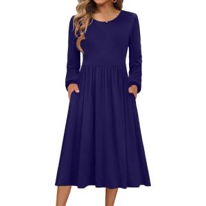 imageZeagoo Long Sleeve Dresses for Women 2025 Fall Winter Casual Flowy ALine Boho Midi Party Long Dress with PocketsNavy 2