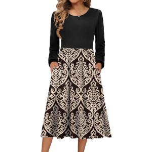 imageZeagoo Long Sleeve Dresses for Women 2025 Fall Winter Casual Flowy ALine Boho Midi Party Long Dress with PocketsPat2