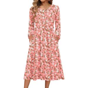imageZeagoo Long Sleeve Dresses for Women 2025 Fall Winter Casual Flowy ALine Boho Midi Party Long Dress with PocketsPink Floral