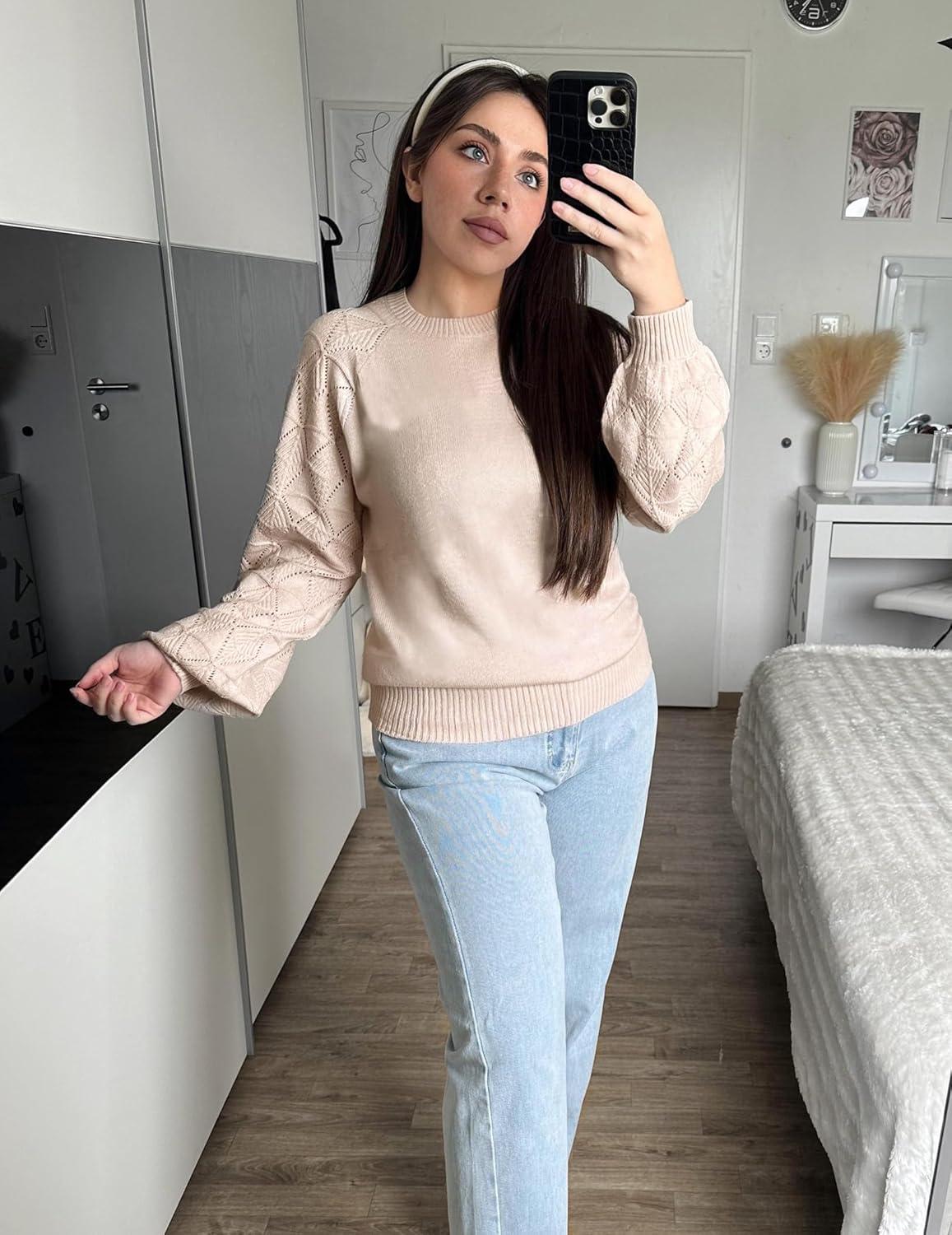 imageZeagoo Womens Sweaters 2025 Long Sleeve Crew Neck Lightweight Pullover Knitted Cute Fall Fashion TopsApricot