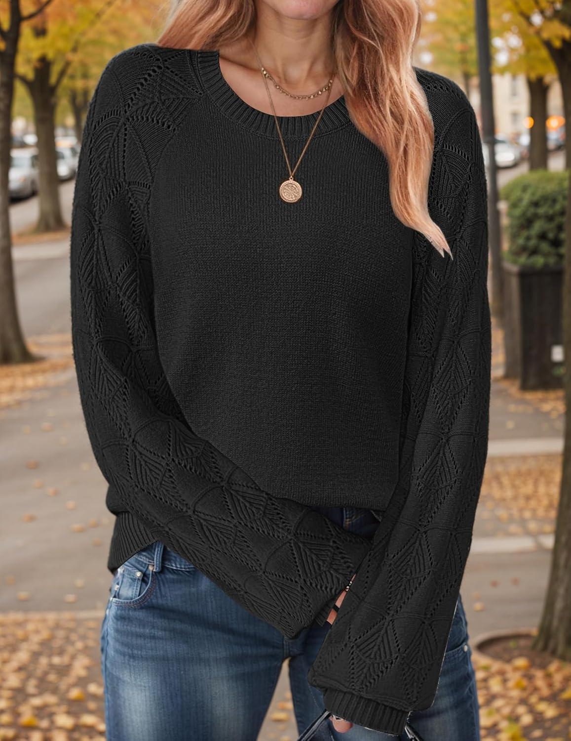 imageZeagoo Womens Sweaters 2025 Long Sleeve Crew Neck Lightweight Pullover Knitted Cute Fall Fashion TopsBlack