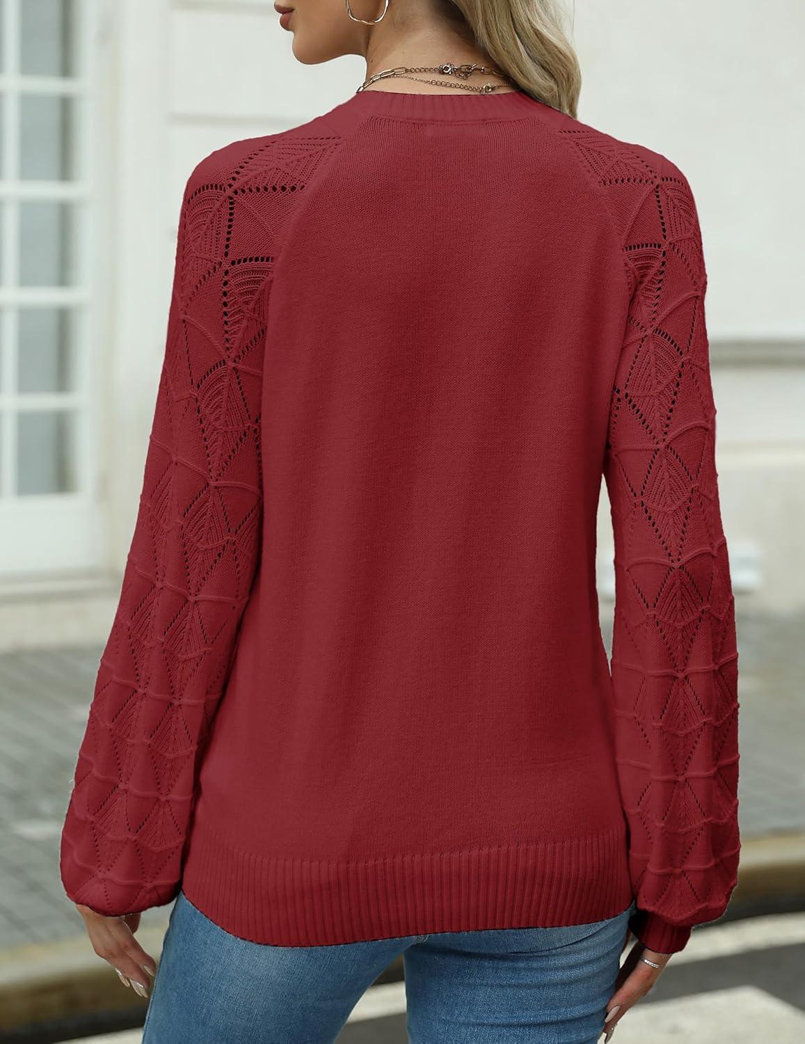 imageZeagoo Womens Sweaters 2025 Long Sleeve Crew Neck Lightweight Pullover Knitted Cute Fall Fashion TopsRed