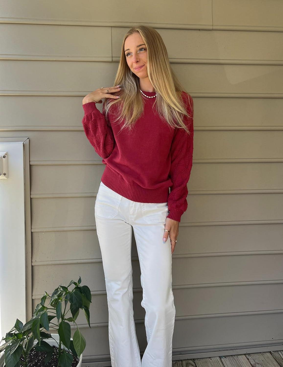 imageZeagoo Womens Sweaters 2025 Long Sleeve Crew Neck Lightweight Pullover Knitted Cute Fall Fashion TopsRed