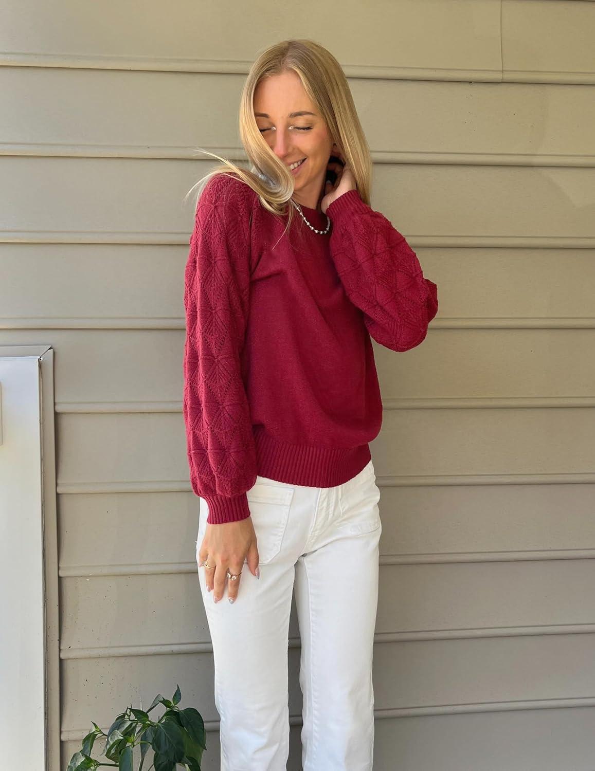 imageZeagoo Womens Sweaters 2025 Long Sleeve Crew Neck Lightweight Pullover Knitted Cute Fall Fashion TopsRed