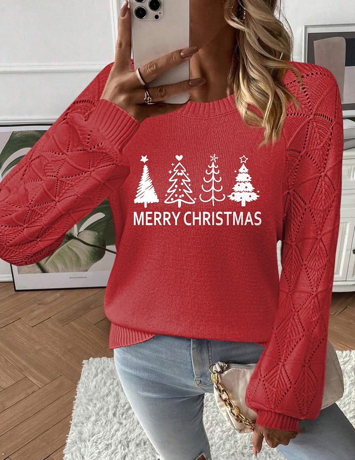 imageZeagoo Womens Sweaters 2025 Long Sleeve Crew Neck Lightweight Pullover Knitted Cute Fall Fashion TopsSd Red Tree