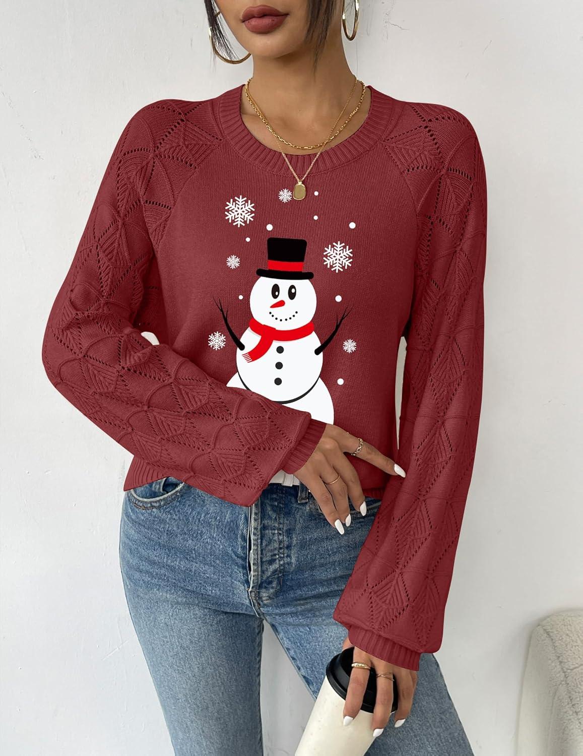 imageZeagoo Womens Sweaters 2025 Long Sleeve Crew Neck Lightweight Pullover Knitted Cute Fall Fashion TopsSd Snowman