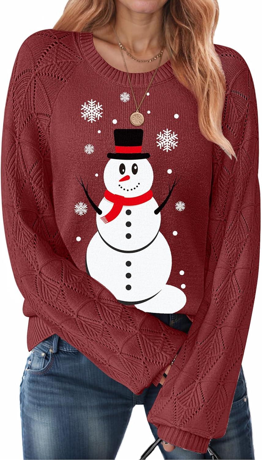 imageZeagoo Womens Sweaters 2025 Long Sleeve Crew Neck Lightweight Pullover Knitted Cute Fall Fashion TopsSd Snowman