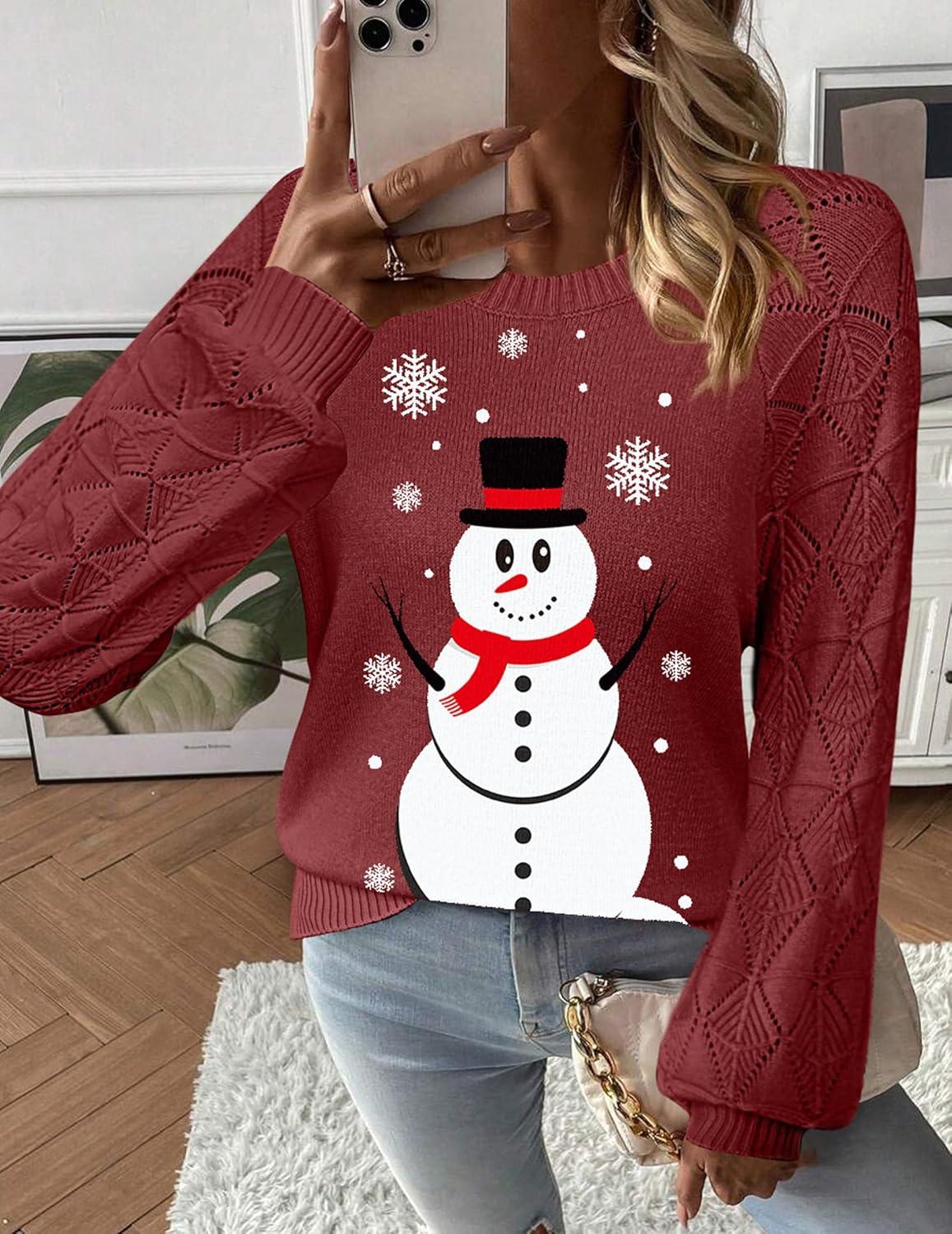 imageZeagoo Womens Sweaters 2025 Long Sleeve Crew Neck Lightweight Pullover Knitted Cute Fall Fashion TopsSd Snowman