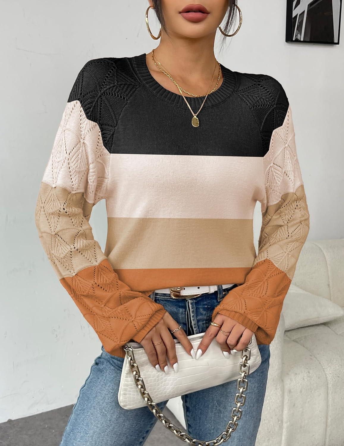imageZeagoo Womens Sweaters 2025 Long Sleeve Crew Neck Lightweight Pullover Knitted Cute Fall Fashion TopsZ1 Brown