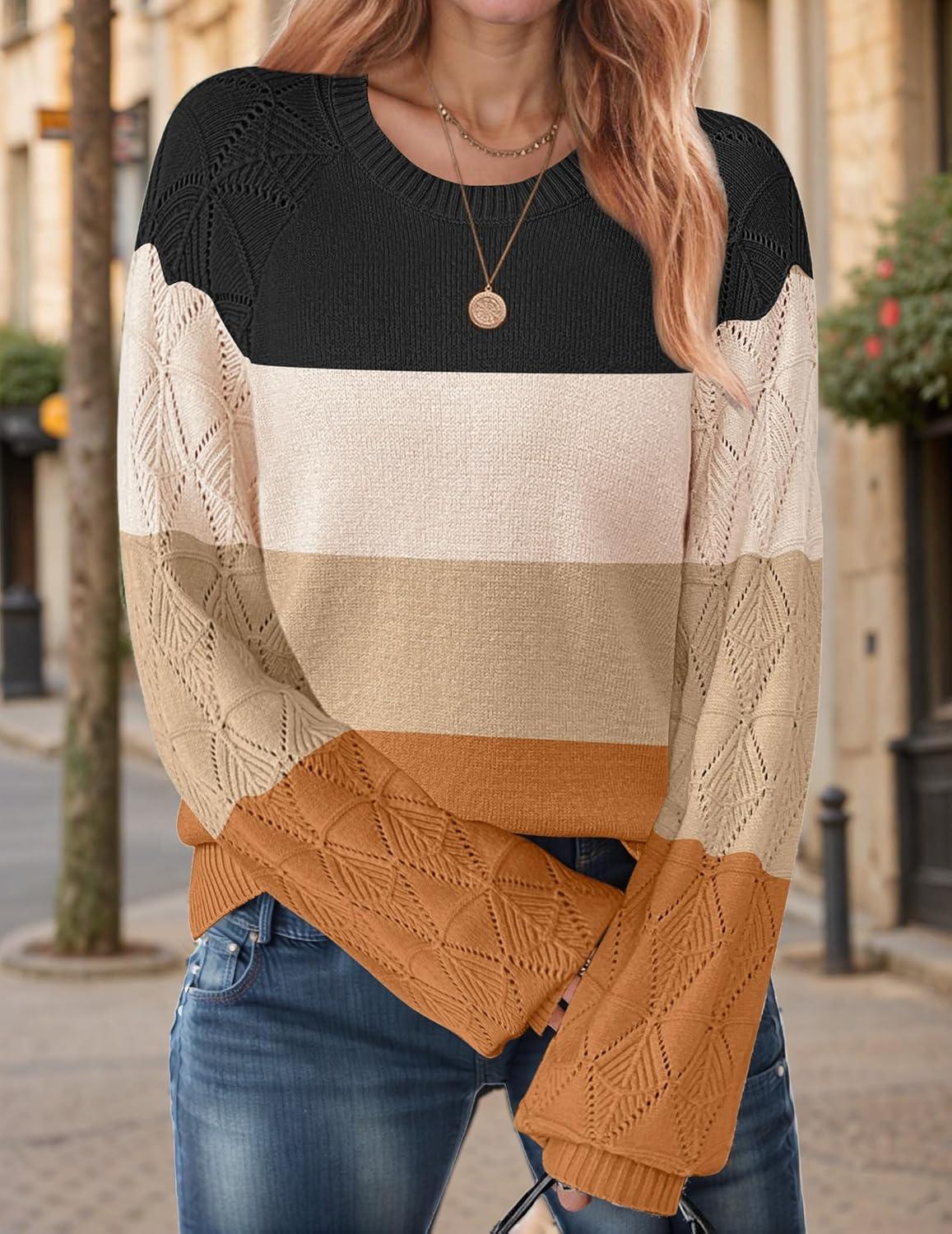 imageZeagoo Womens Sweaters 2025 Long Sleeve Crew Neck Lightweight Pullover Knitted Cute Fall Fashion TopsZ1 Brown