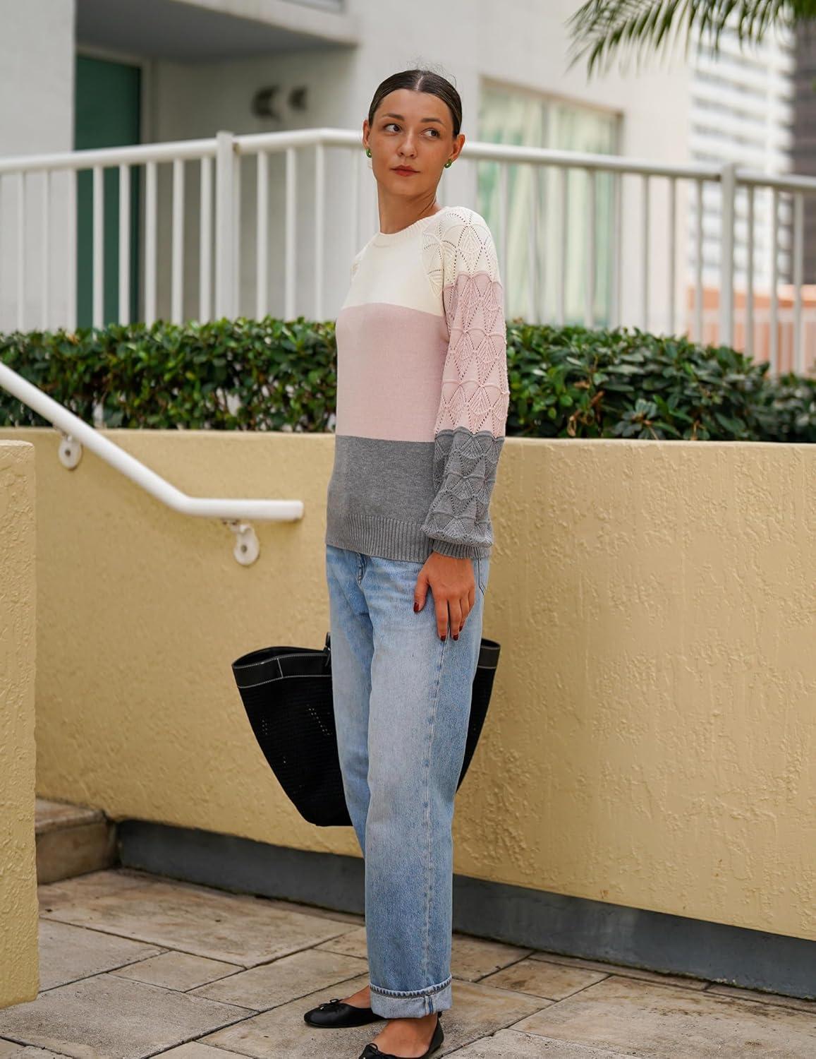 imageZeagoo Womens Sweaters 2025 Long Sleeve Crew Neck Lightweight Pullover Knitted Cute Fall Fashion TopsZ1 Pink