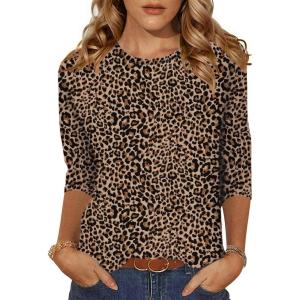 imageZeagoo Womens Casual 34 Sleeve TShirts Round Neck Cute Tunic Tops Basic Tees Blouses Business Work Tee TopLeopard Printan136