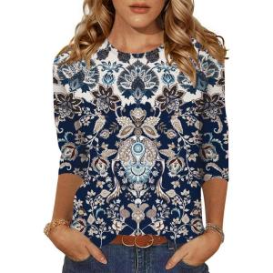 imageZeagoo Womens Casual 34 Sleeve TShirts Round Neck Cute Tunic Tops Basic Tees Blouses Business Work Tee TopNavy Bohomz873