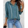 imageZeagoo Hoodies for Women Long Sleeve Drawstring V Neck Pullover Sweatshirts Shirts Loose Casual Fall TopsBlue Green