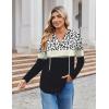 imageZeagoo Hoodies for Women Long Sleeve Drawstring V Neck Pullover Sweatshirts Shirts Loose Casual Fall TopsLeopard Black