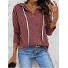 imageZeagoo Hoodies for Women Long Sleeve Drawstring V Neck Pullover Sweatshirts Shirts Loose Casual Fall TopsWine Red
