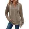 imageZeagoo Hoodies for Women Long Sleeve Drawstring V Neck Pullover Sweatshirts Shirts Loose Casual Fall TopsApricot