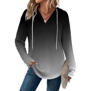 imageZeagoo Hoodies for Women Long Sleeve Drawstring V Neck Pullover Sweatshirts Shirts Loose Casual Fall TopsGrey Gradient