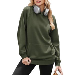 imageZeagoo Womens Fleece Hoodies Soft Midweight Casual Hooded Sweatshirts Y2K Fall Winter Pullover Tops Kangaroo PocketArmy Green