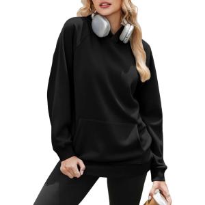 imageZeagoo Womens Fleece Hoodies Soft Midweight Casual Hooded Sweatshirts Y2K Fall Winter Pullover Tops Kangaroo PocketBlack