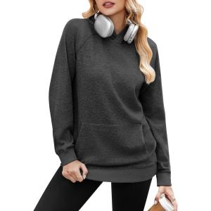 imageZeagoo Womens Fleece Hoodies Soft Midweight Casual Hooded Sweatshirts Y2K Fall Winter Pullover Tops Kangaroo PocketDrak Grey