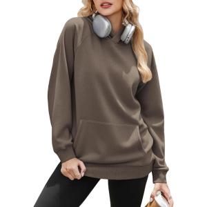 imageZeagoo Womens Fleece Hoodies Soft Midweight Casual Hooded Sweatshirts Y2K Fall Winter Pullover Tops Kangaroo PocketGrey