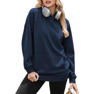 imageZeagoo Womens Fleece Hoodies Soft Midweight Casual Hooded Sweatshirts Y2K Fall Winter Pullover Tops Kangaroo PocketNavy Blue