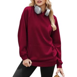 imageZeagoo Womens Fleece Hoodies Soft Midweight Casual Hooded Sweatshirts Y2K Fall Winter Pullover Tops Kangaroo PocketWine Red