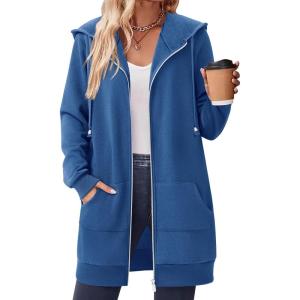 imageZeagoo Womens Zip Up Hoodies Long Sleeve Fall Tunic Hooded Sweatshirt Oversized Fleece Jacket With Pockets Fall Coats 2025Blue