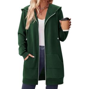 imageZeagoo Womens Zip Up Hoodies Long Sleeve Fall Tunic Hooded Sweatshirt Oversized Fleece Jacket With Pockets Fall Coats 2025Dark Green