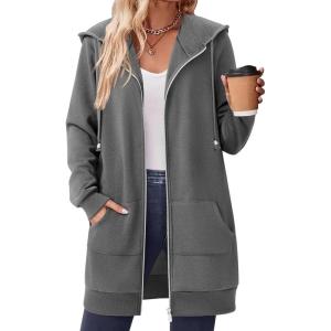 imageZeagoo Womens Zip Up Hoodies Long Sleeve Fall Tunic Hooded Sweatshirt Oversized Fleece Jacket With Pockets Fall Coats 2025Dark Grey