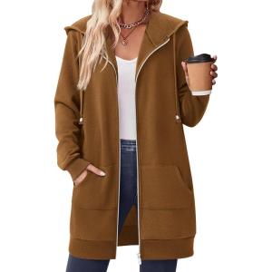 imageZeagoo Womens Zip Up Hoodies Long Sleeve Fall Tunic Hooded Sweatshirt Oversized Fleece Jacket With Pockets Fall Coats 2025Light Brown