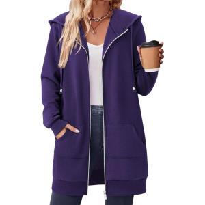 imageZeagoo Womens Zip Up Hoodies Long Sleeve Fall Tunic Hooded Sweatshirt Oversized Fleece Jacket With Pockets Fall Coats 2025Purple