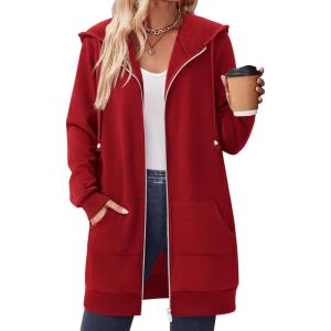 imageZeagoo Womens Zip Up Hoodies Long Sleeve Fall Tunic Hooded Sweatshirt Oversized Fleece Jacket With Pockets Fall Coats 2025Red