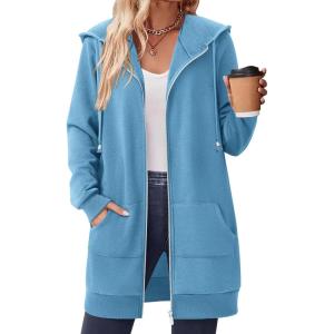 imageZeagoo Womens Zip Up Hoodies Long Sleeve Fall Tunic Hooded Sweatshirt Oversized Fleece Jacket With Pockets Fall Coats 2025Sky Blue