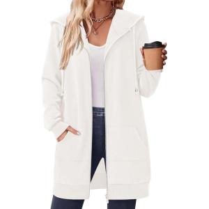 imageZeagoo Womens Zip Up Hoodies Long Sleeve Fall Tunic Hooded Sweatshirt Oversized Fleece Jacket With Pockets Fall Coats 2025White