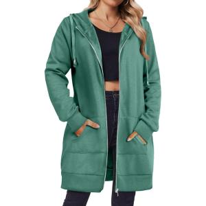 imageZeagoo Zip Up Hoodies For Women Long Sleeve Oversized Sweatshirts Casual Lightweight Fleece Jackets With PocketsGreenhot