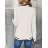 imageZeagoo Womens 2025 Fall V Neck Sweater Trendy Long Sleeve Casual Lightweight Ribbed Knit Pullover TopsWhite Stripe