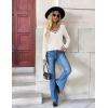 imageZeagoo Womens 2025 Fall V Neck Sweater Trendy Long Sleeve Casual Lightweight Ribbed Knit Pullover TopsWhite Stripe