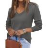 imageZeagoo Womens 2025 Fall V Neck Sweater Trendy Long Sleeve Casual Lightweight Ribbed Knit Pullover TopsDark Gray