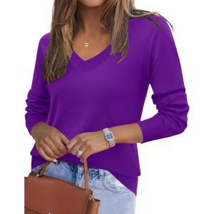 imageZeagoo Womens 2025 Fall V Neck Sweater Trendy Long Sleeve Casual Lightweight Ribbed Knit Pullover TopsDark Purple