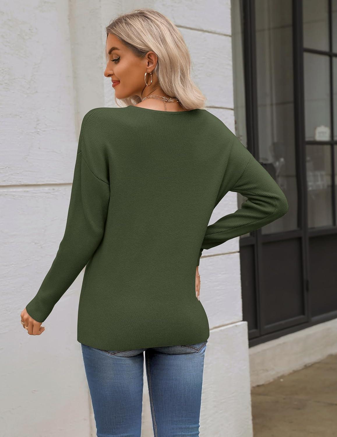 imageZeagoo Womens 2025 Fall Sweaters Long Sleeve V Neck Knit Pullovers Business Casual Sweater TopsArmy Green