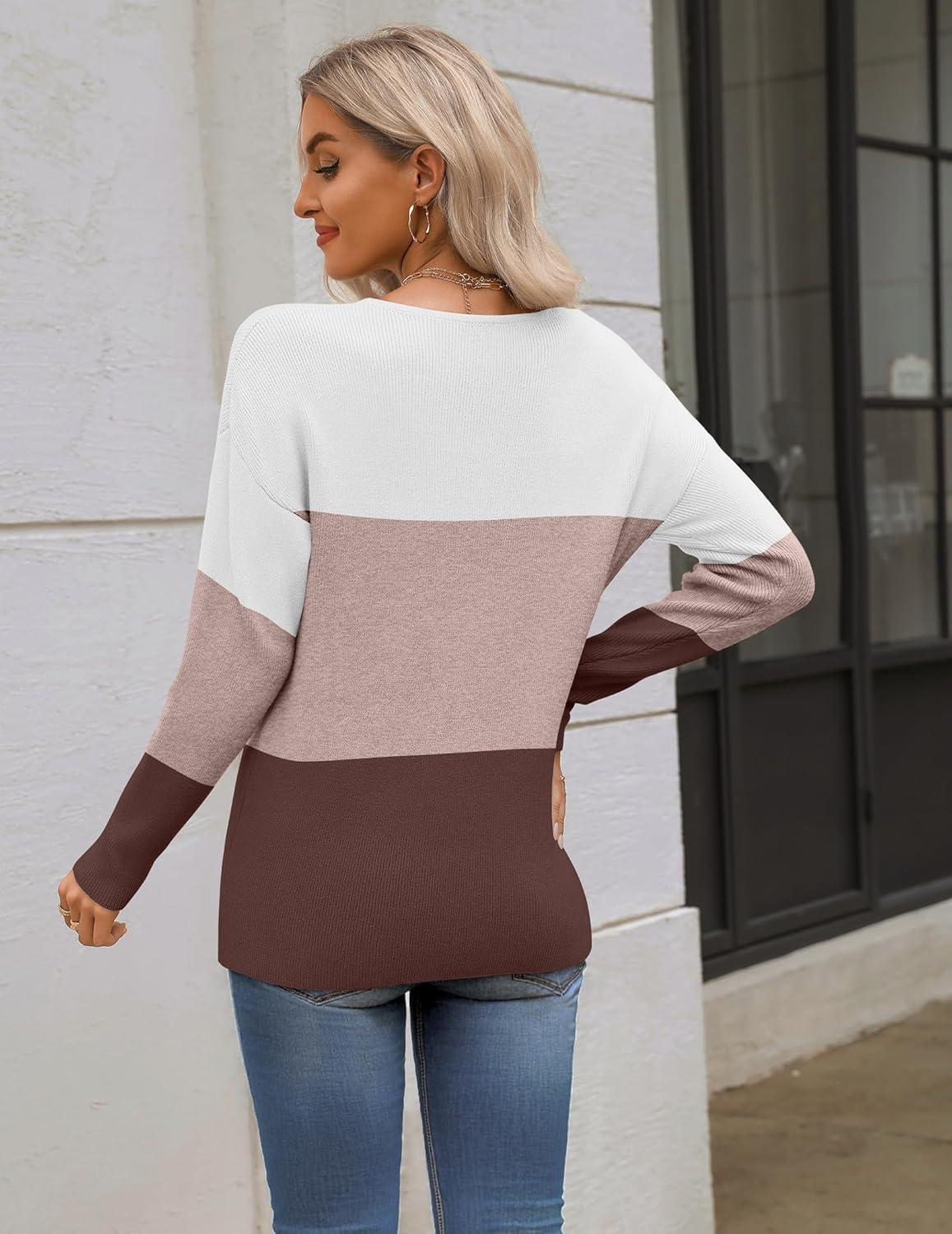 imageZeagoo Womens 2025 Fall Sweaters Long Sleeve V Neck Knit Pullovers Business Casual Sweater TopsWhitepurple