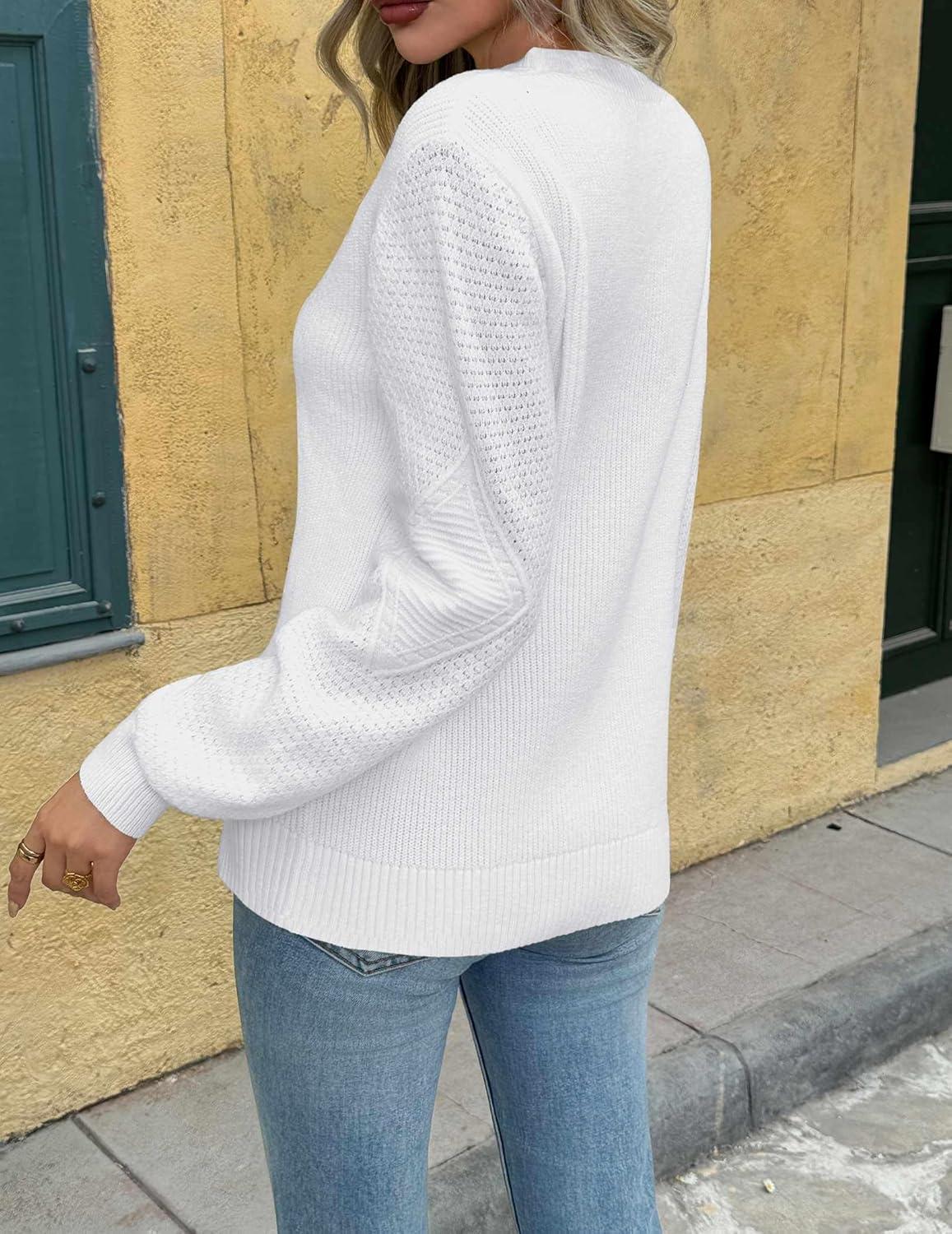 imageZeagoo Womens Fall Tops 2025 Fashion V Neck Long Sleeve Pullover Sweater SXXLAll White