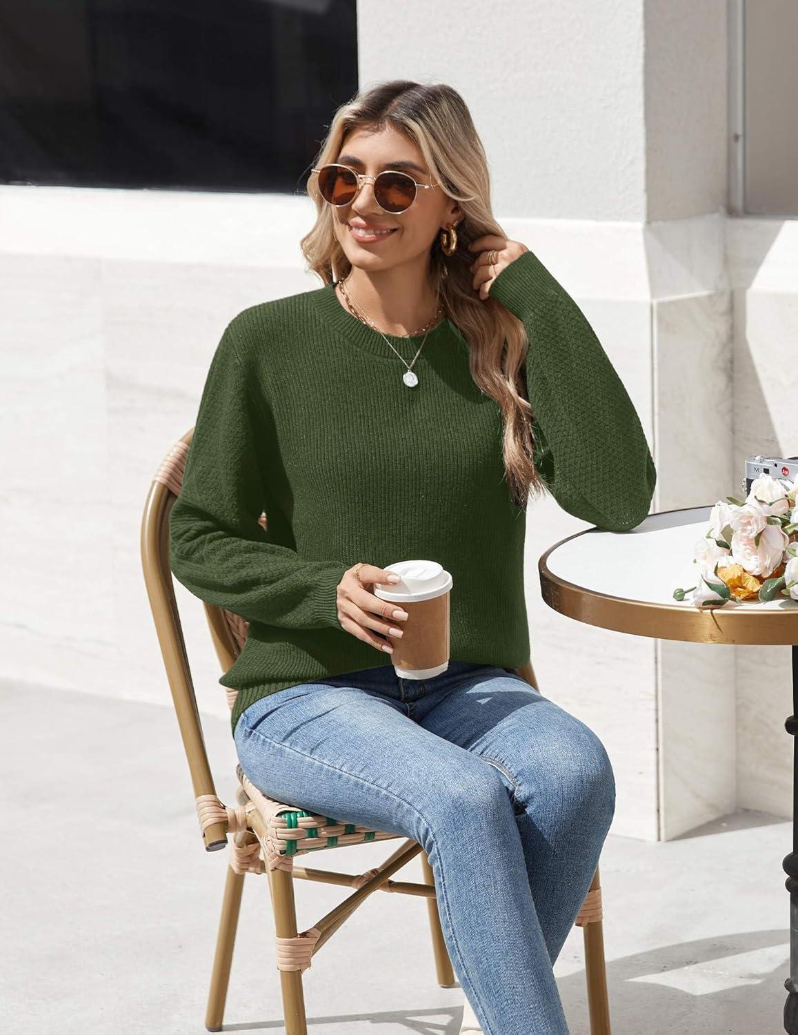 imageZeagoo Womens Fall Tops 2025 Fashion V Neck Long Sleeve Pullover Sweater SXXLDark Green
