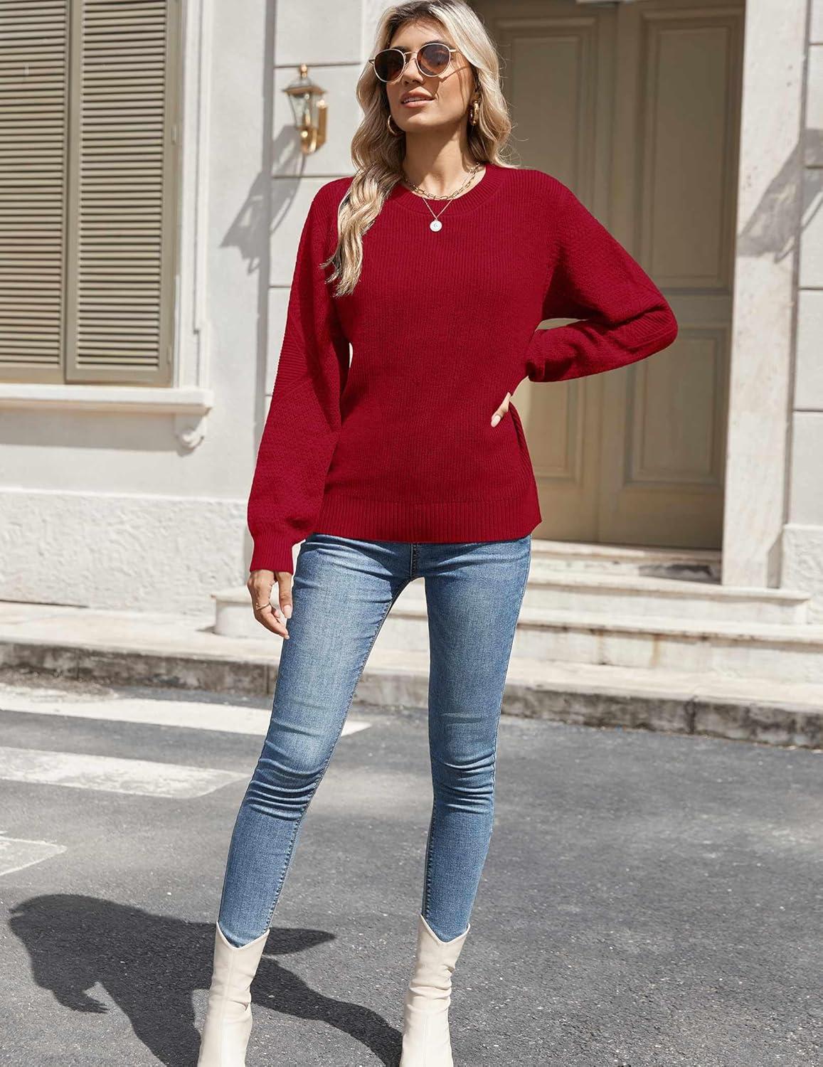 imageZeagoo Womens Fall Tops 2025 Fashion V Neck Long Sleeve Pullover Sweater SXXLRed