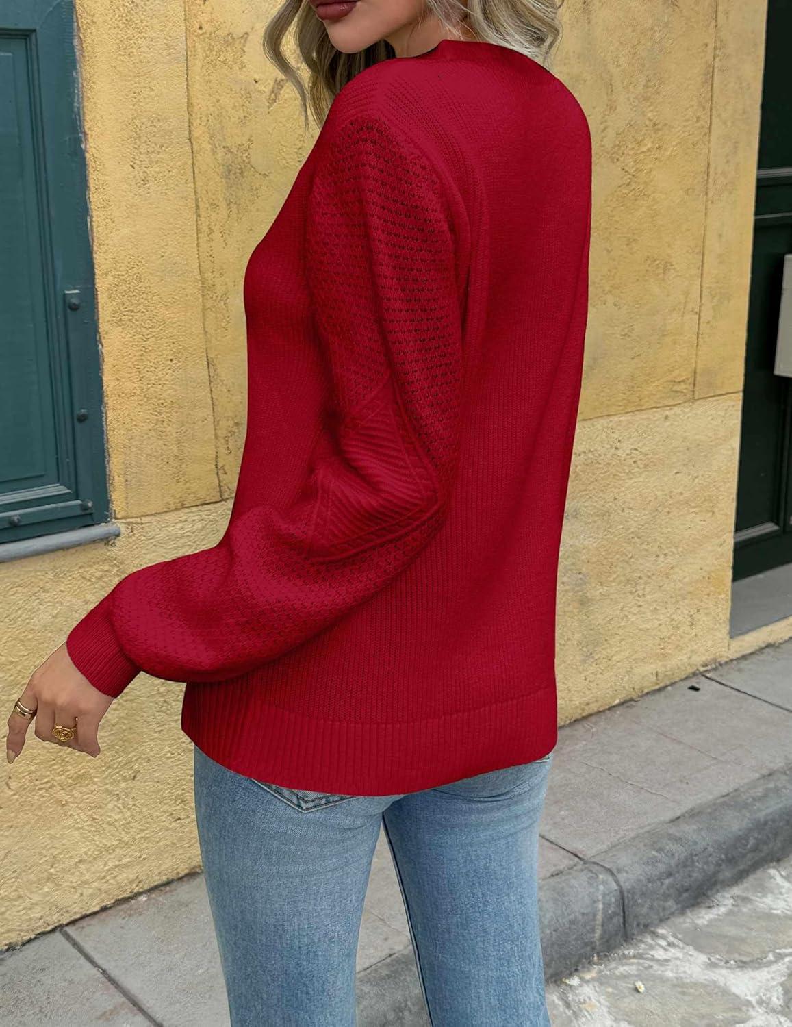 imageZeagoo Womens Fall Tops 2025 Fashion V Neck Long Sleeve Pullover Sweater SXXLRed