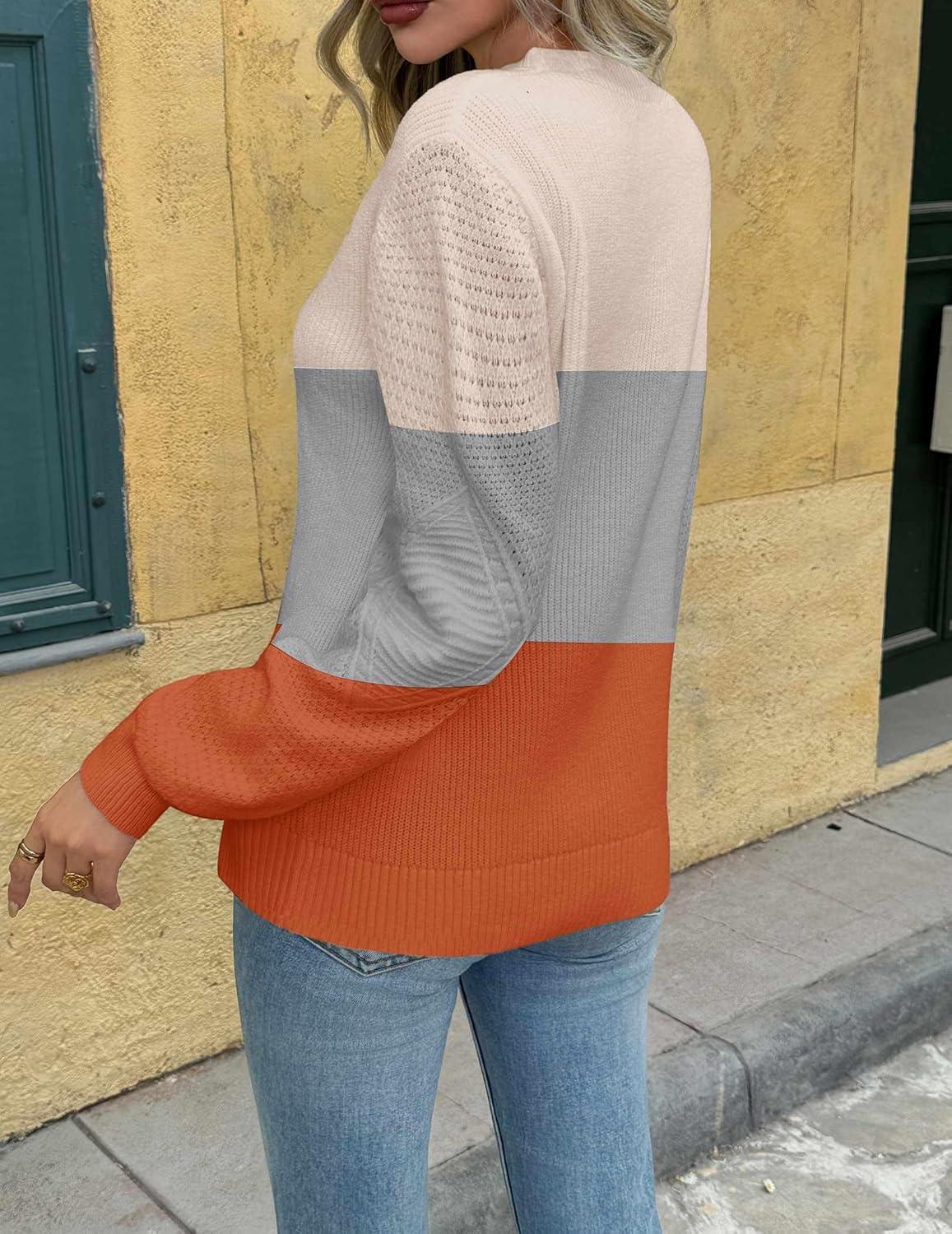 imageZeagoo Womens Fall Tops 2025 Fashion V Neck Long Sleeve Pullover Sweater SXXLWhite Gray Orange